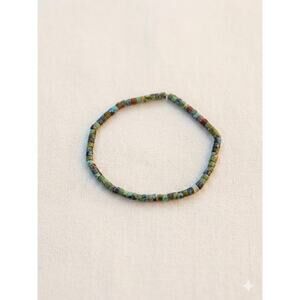 Natural Turquoise Heishi Bead Stretch Bracelet | 2mm Cube Beads | Boho Southwest